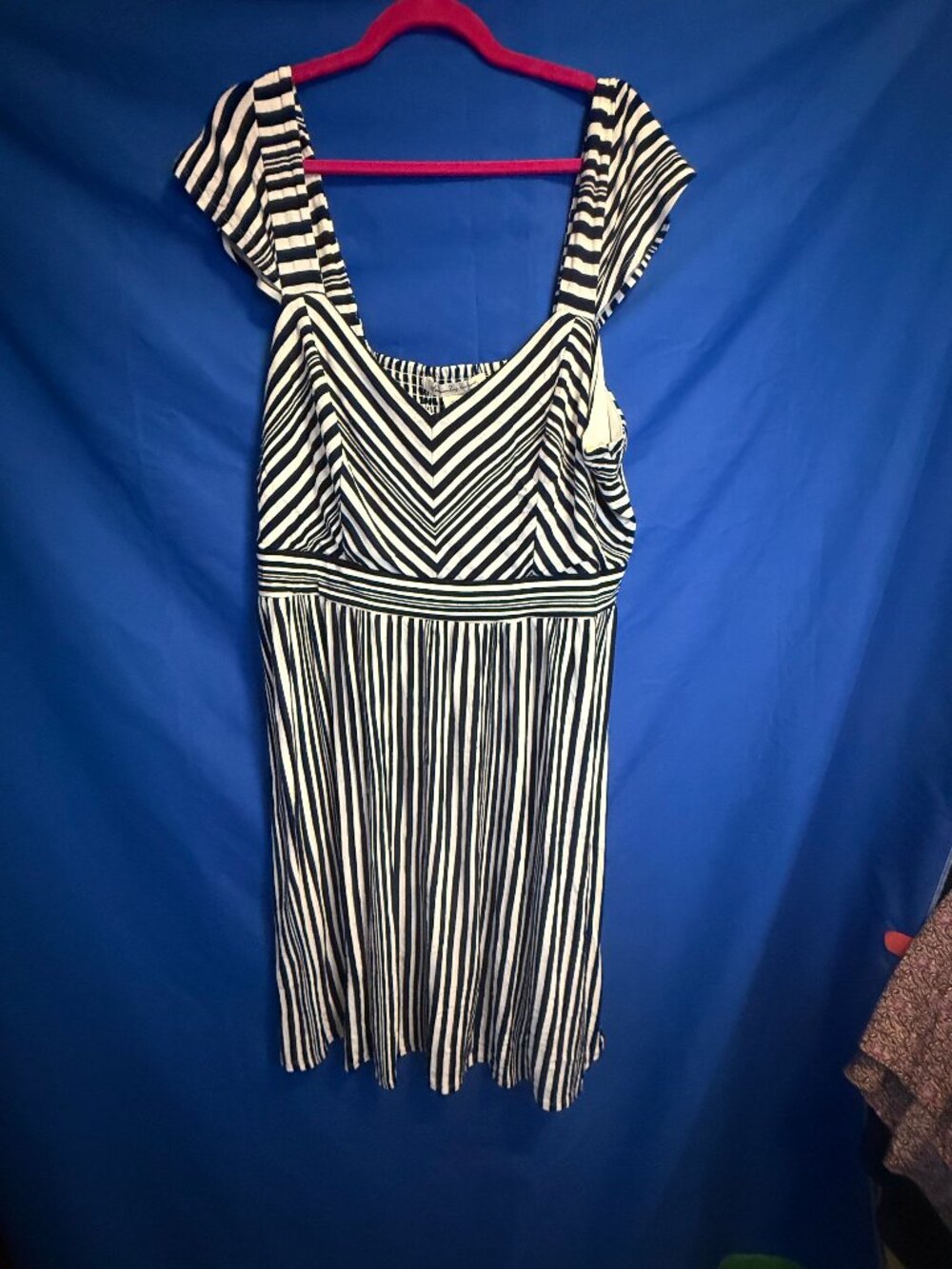 American Rag Plus Size Cap-Sleeve Striped Dress Indigo Combo 2X